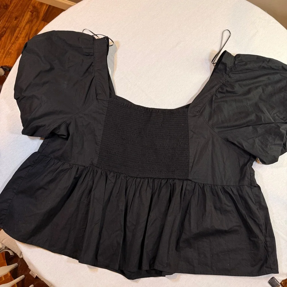 Old Navy 4x Womens Black‎ Puff Sleeve Smocked Babydoll Dark Cottagecore Coquette